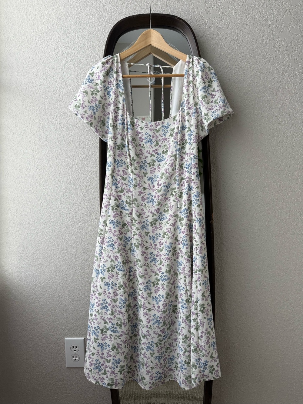 Altar'd State Ivory Floral Midi Dress Square Neck Flutter Sleeve Smocked Size M